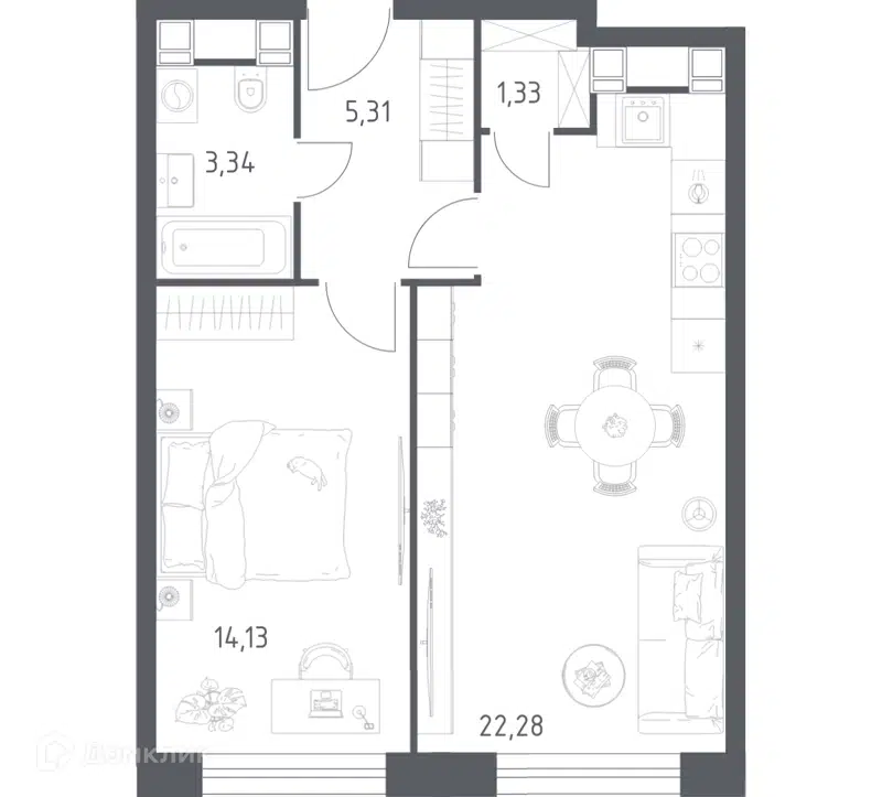 1-комнатные апартаменты 46.39 м² Пятницкое 58