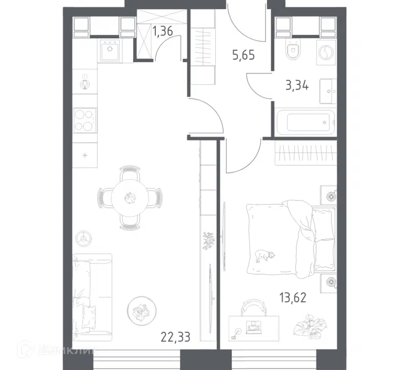 1-комнатные апартаменты 46.3 м² Пятницкое 58