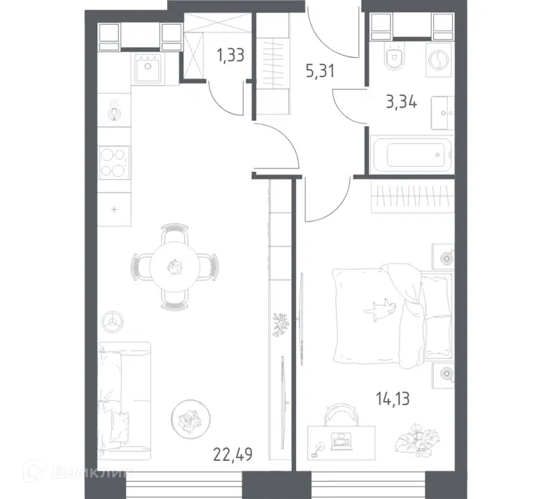1-комнатные апартаменты 46.6 м² Пятницкое 58