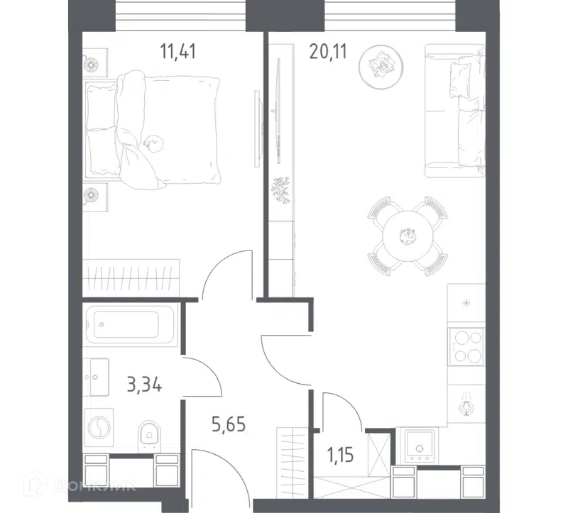 1-комнатные апартаменты 41.66 м² Пятницкое 58