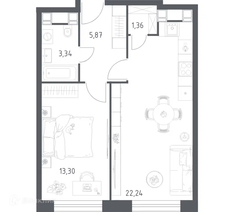 1-комнатные апартаменты 46.11 м² Пятницкое 58