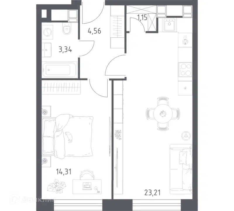 1-комнатные апартаменты 46.57 м² Пятницкое 58