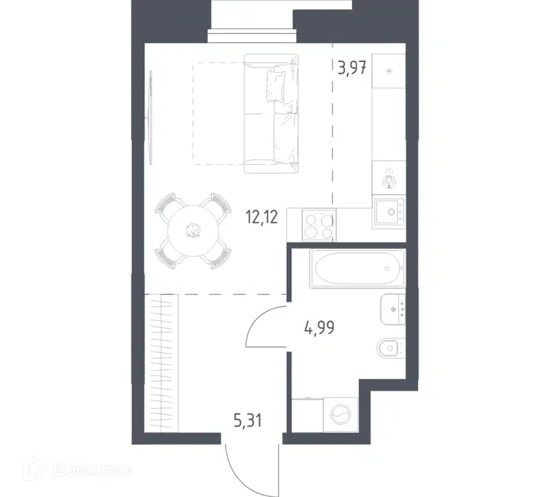 Студия 26.39 м² Тропарево Парк
