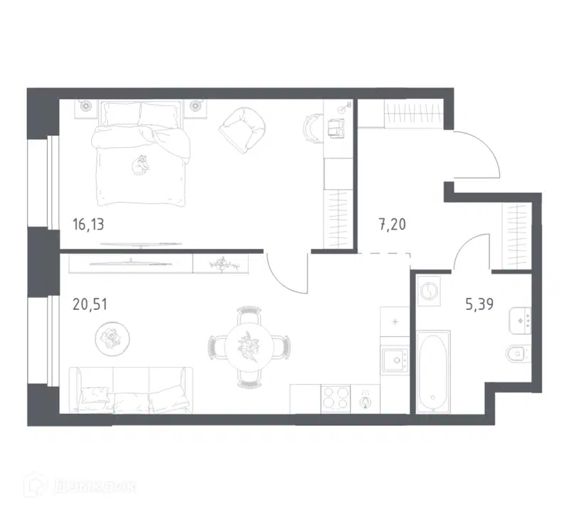 1-комнатные апартаменты 49.23 м² Тропарево Парк
