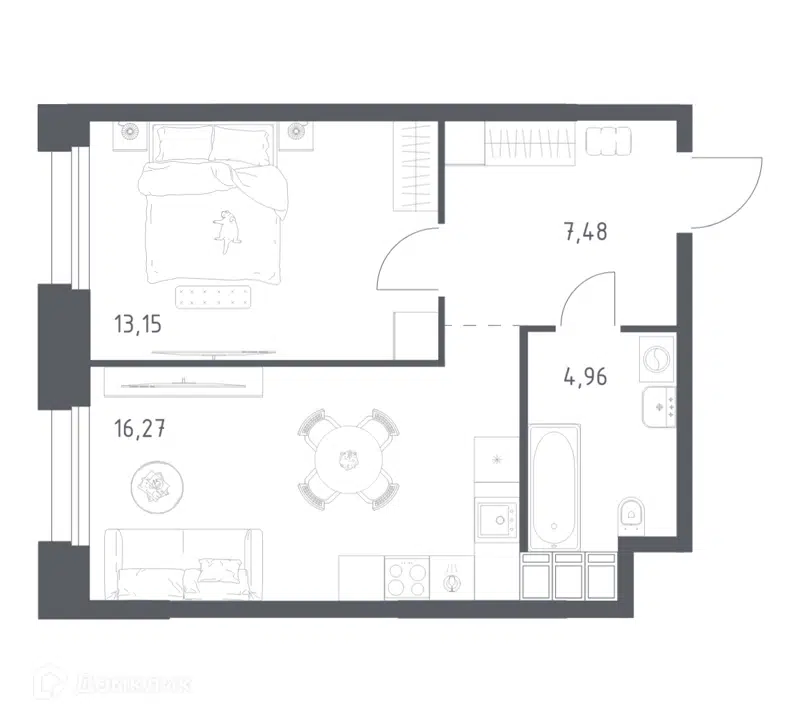 1-комнатные апартаменты 41.87 м² Тропарево Парк
