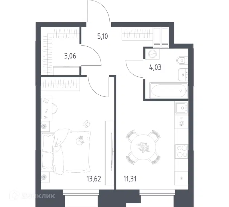 1-комнатные апартаменты 37.12 м² Тропарево Парк
