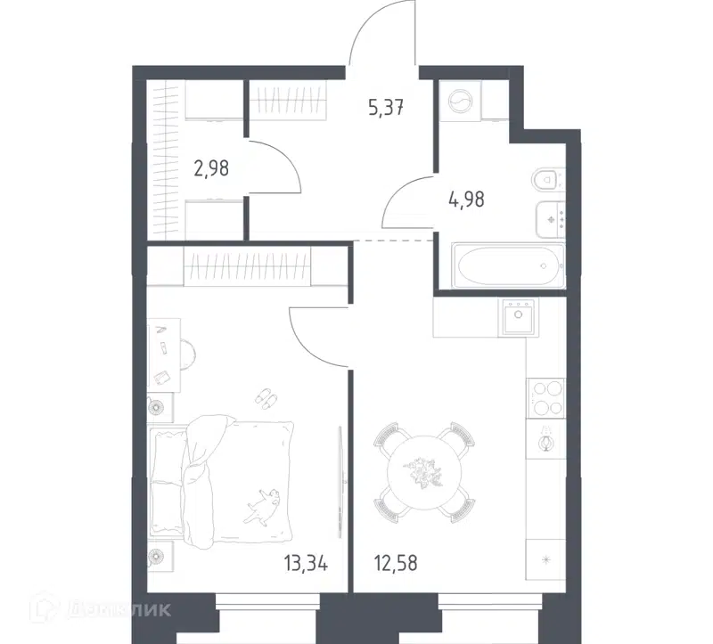 1-комнатные апартаменты 39.25 м² Тропарево Парк