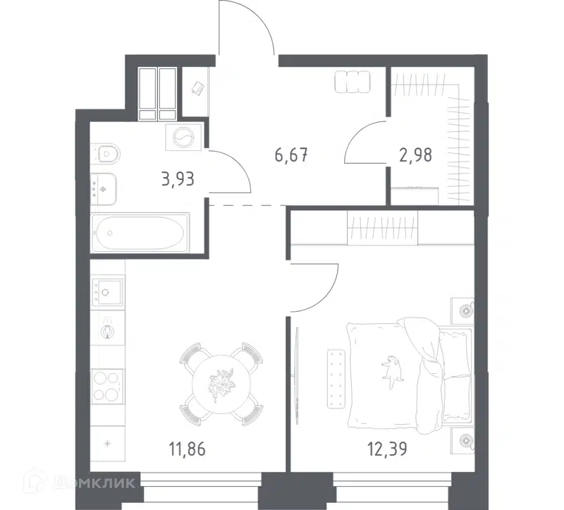 1-комнатные апартаменты 37.83 м² Тропарево Парк