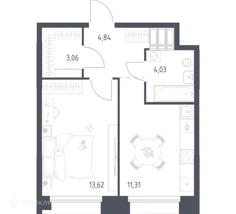 1-комнатные апартаменты 36.86 м² Тропарево Парк