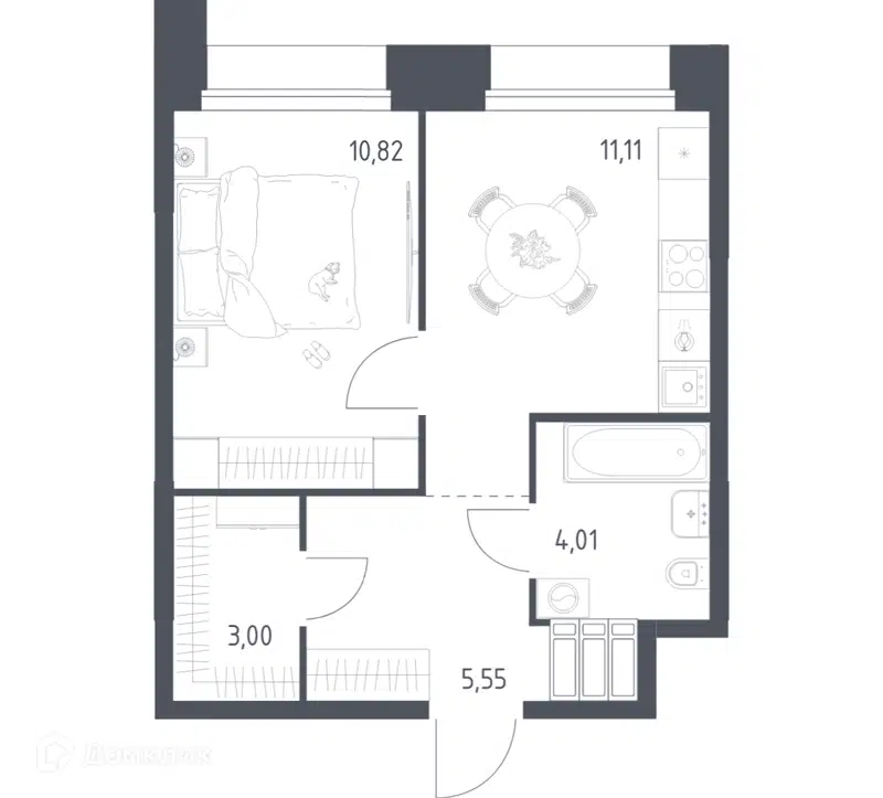 1-комнатные апартаменты 34.49 м² Тропарево Парк