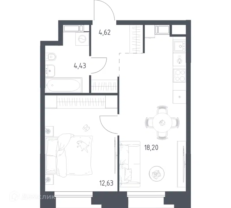 1-комнатные апартаменты 39.83 м² Тропарево Парк