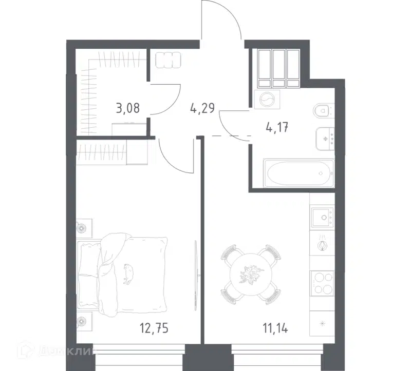 1-комнатные апартаменты 35.43 м² Тропарево Парк