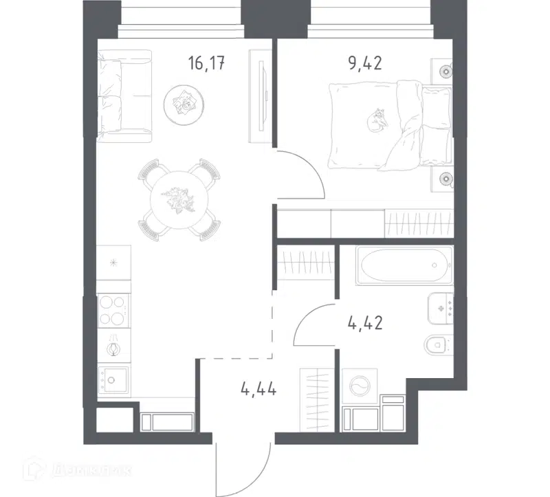 1-комнатные апартаменты 34.45 м² Тропарево Парк