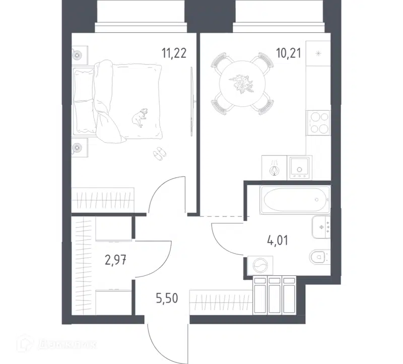 1-комнатные апартаменты 33.91 м² Тропарево Парк