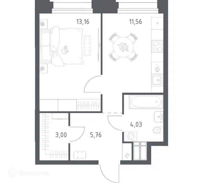 1-комнатные апартаменты 37.51 м² Тропарево Парк