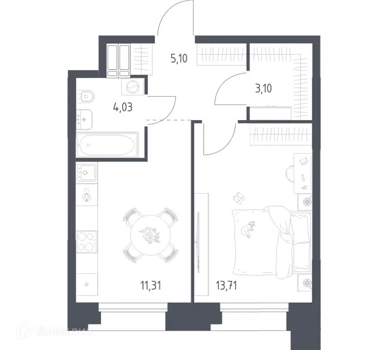 1-комнатные апартаменты 37.25 м² Тропарево Парк