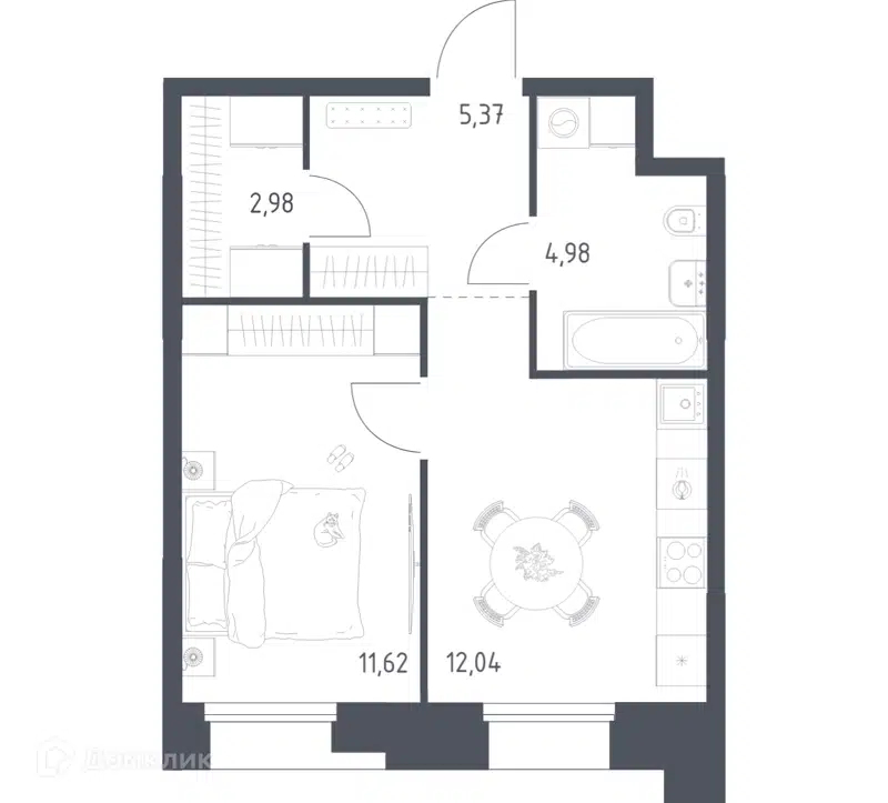 1-комнатные апартаменты 36.99 м² Тропарево Парк