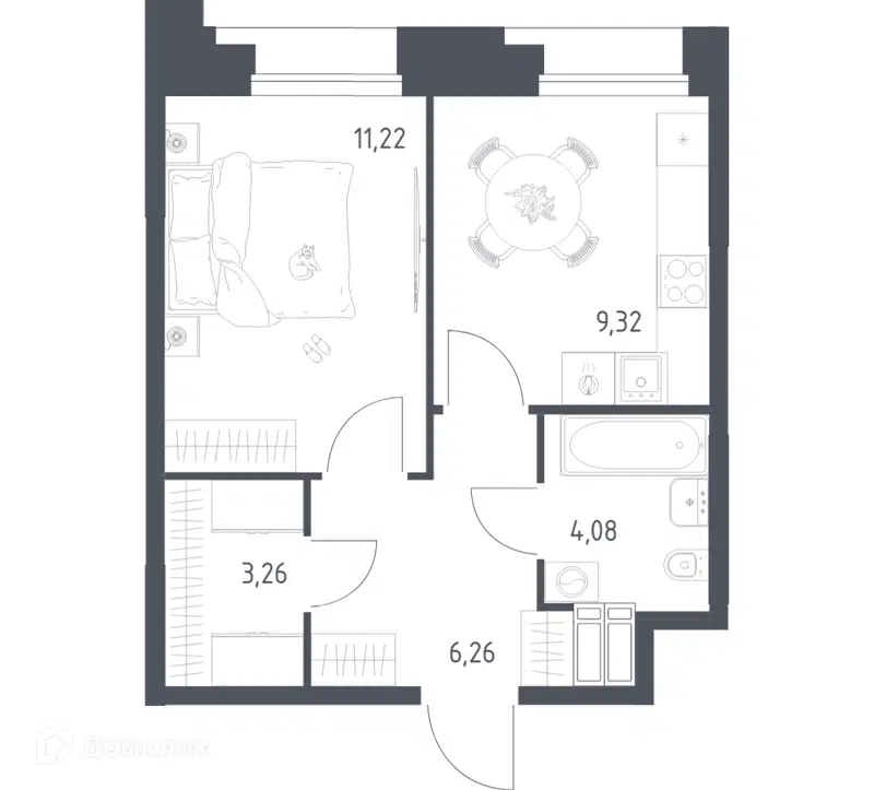 1-комнатные апартаменты 34.14 м² Тропарево Парк