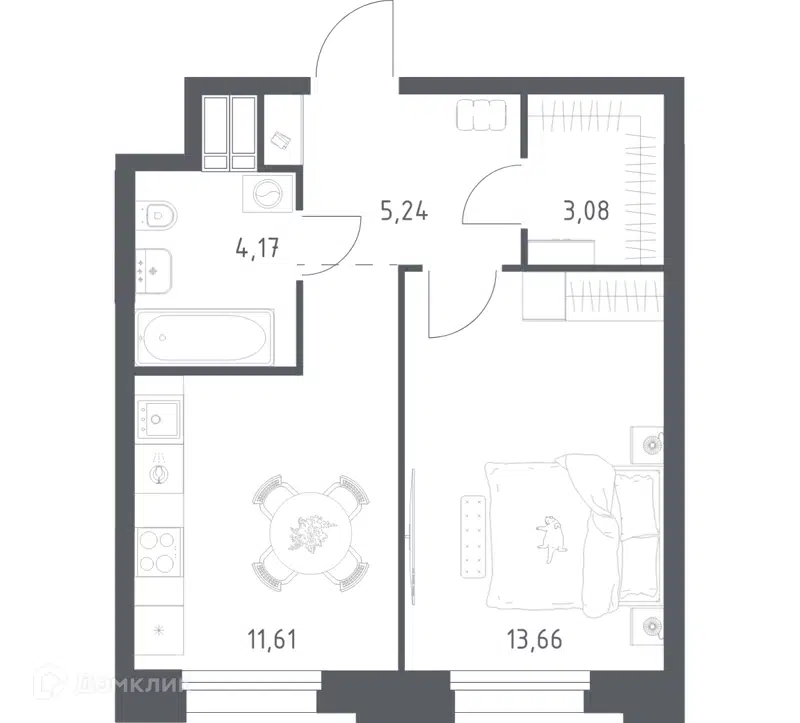 1-комнатные апартаменты 37.76 м² Тропарево Парк