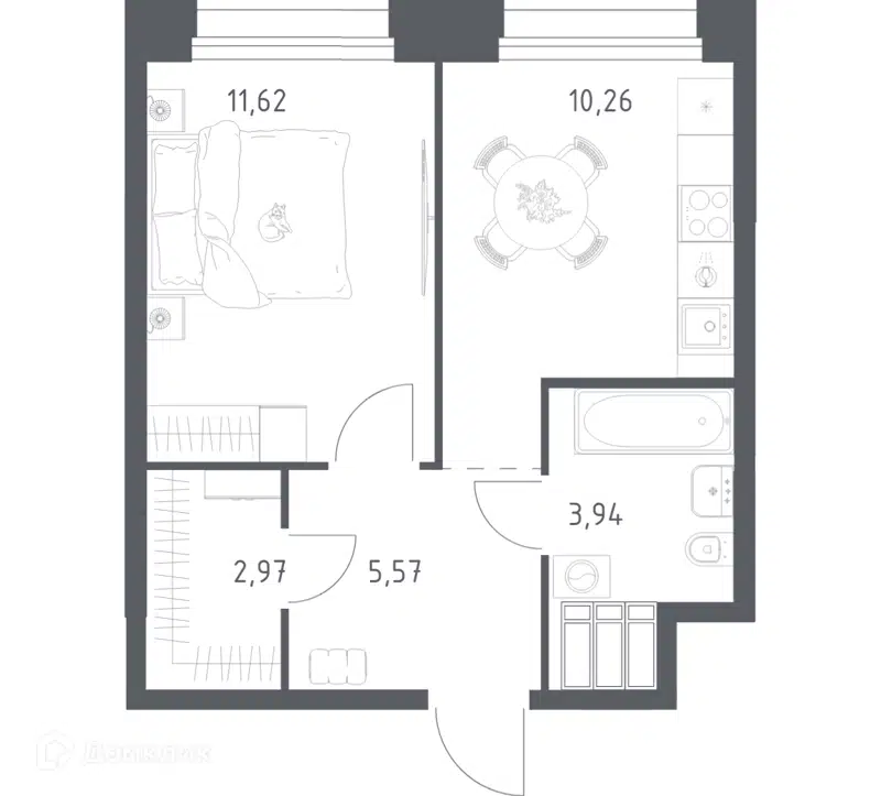1-комнатные апартаменты 34.36 м² Тропарево Парк
