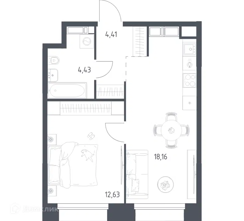 1-комнатные апартаменты 39.63 м² Тропарево Парк