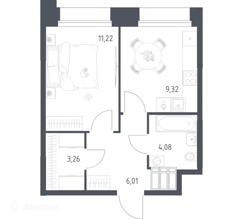 1-комнатные апартаменты 33.89 м² Тропарево Парк