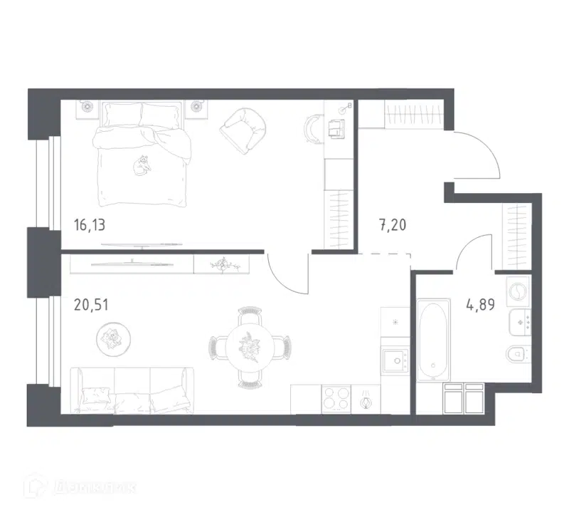 1-комнатные апартаменты 48.73 м² Тропарево Парк