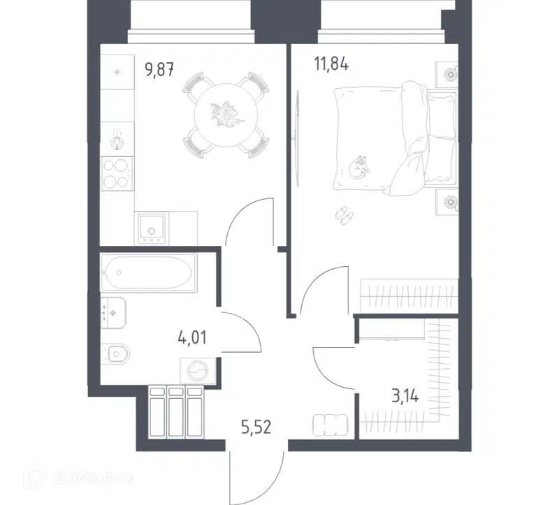 1-комнатные апартаменты 34.38 м² Тропарево Парк