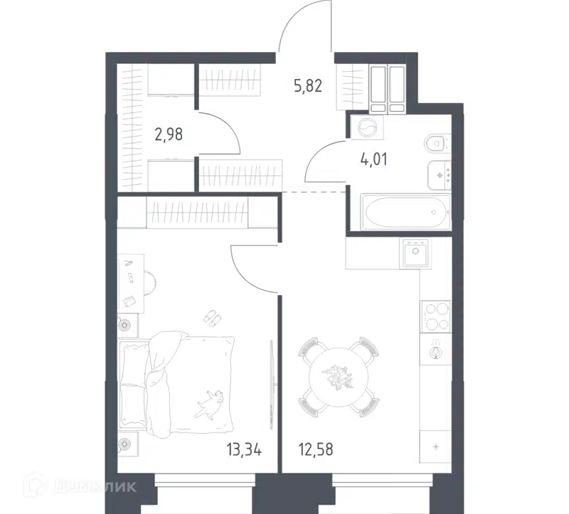 1-комнатные апартаменты 38.73 м² Тропарево Парк
