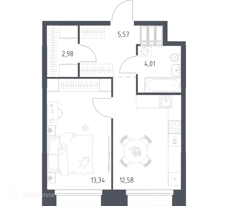 1-комнатные апартаменты 38.48 м² Тропарево Парк