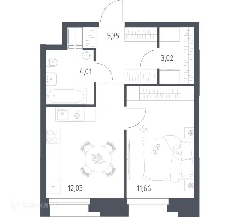 1-комнатные апартаменты 36.47 м² Тропарево Парк