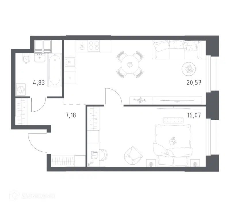 1-комнатные апартаменты 48.65 м² Тропарево Парк