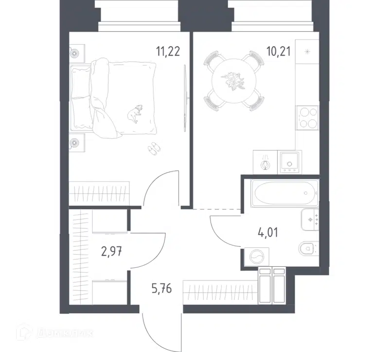 1-комнатные апартаменты 34.17 м² Тропарево Парк