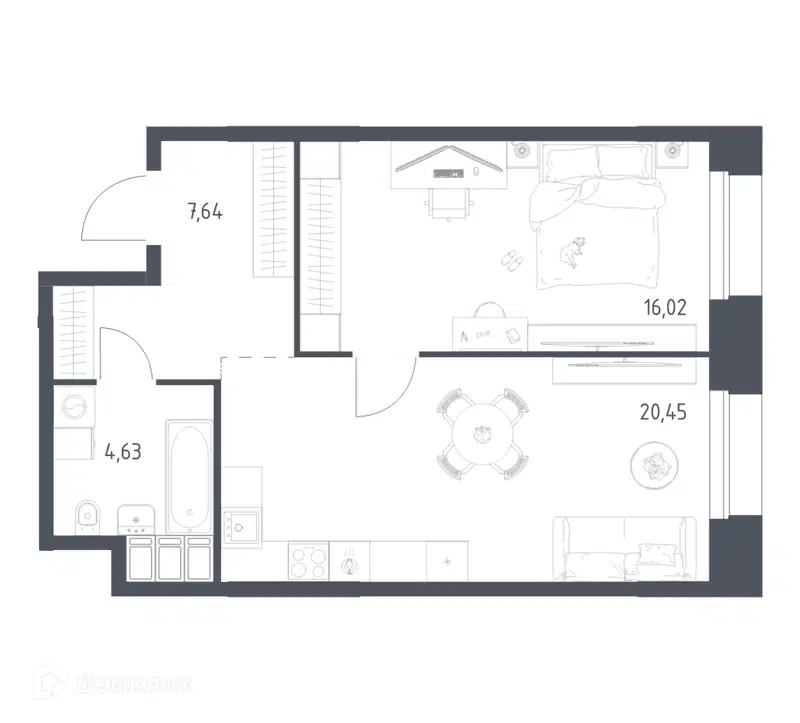 1-комнатные апартаменты 48.74 м² Тропарево Парк
