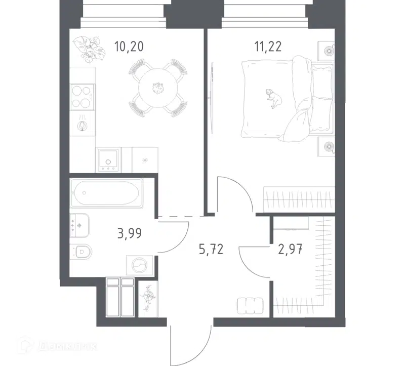 1-комнатные апартаменты 34.1 м² Тропарево Парк