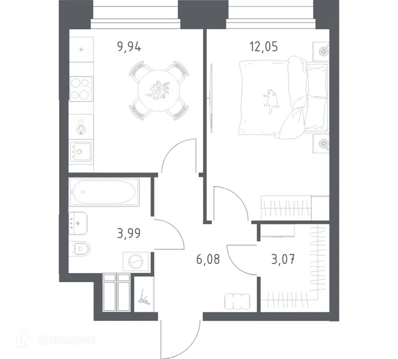 1-комнатные апартаменты 35.13 м² Тропарево Парк