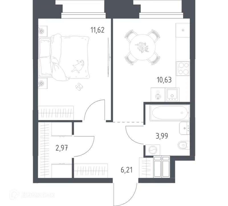 1-комнатные апартаменты 35.42 м² Тропарево Парк