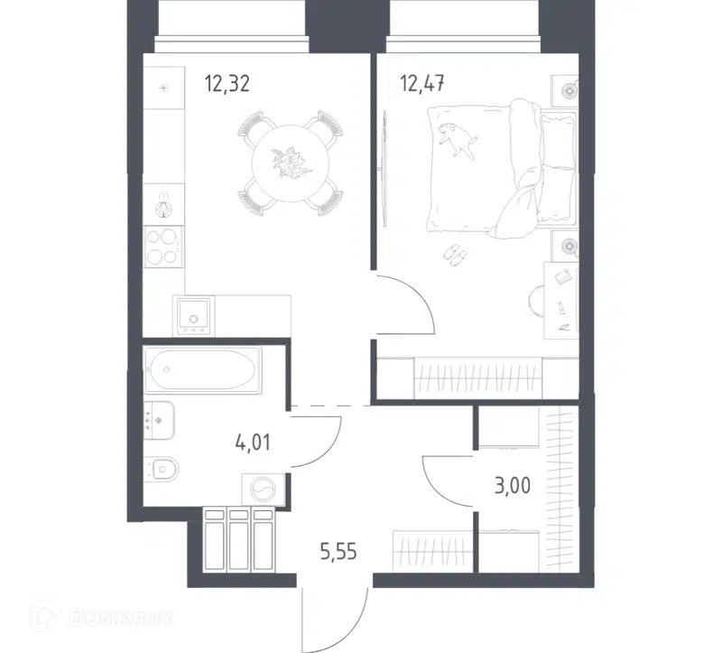 1-комнатные апартаменты 37.35 м² Тропарево Парк