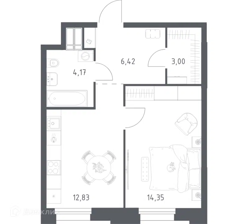 1-комнатные апартаменты 40.77 м² Тропарево Парк