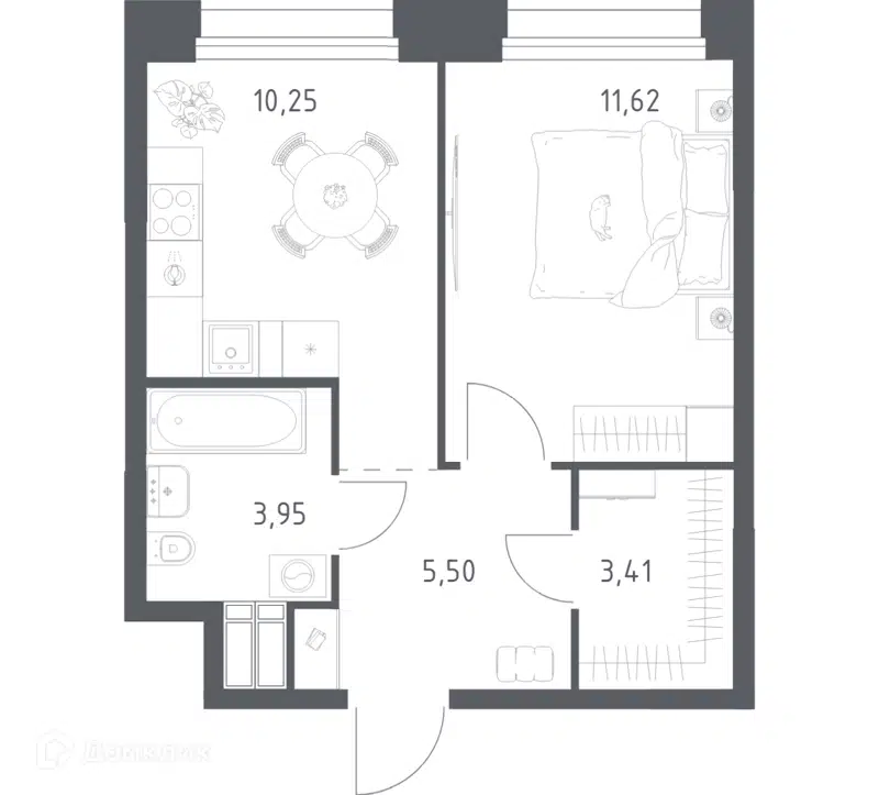 1-комнатные апартаменты 34.73 м² Тропарево Парк