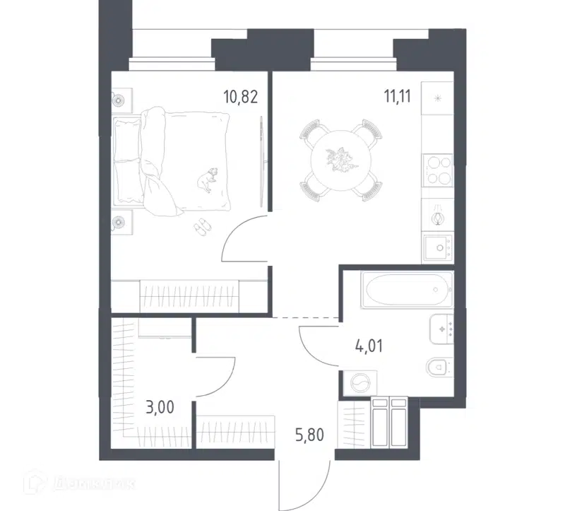 1-комнатные апартаменты 34.74 м² Тропарево Парк