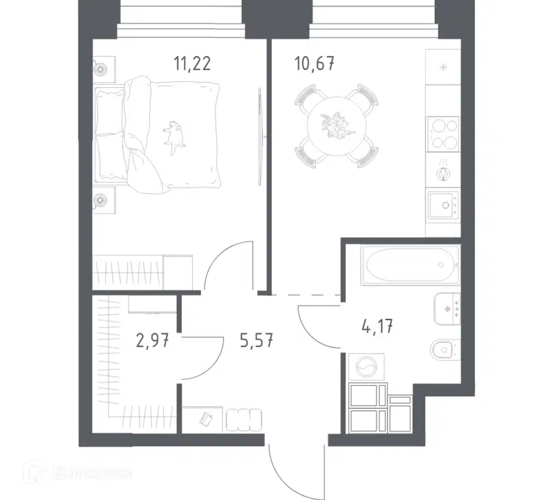 1-комнатные апартаменты 34.6 м² Тропарево Парк