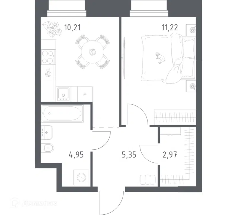 1-комнатные апартаменты 34.7 м² Тропарево Парк