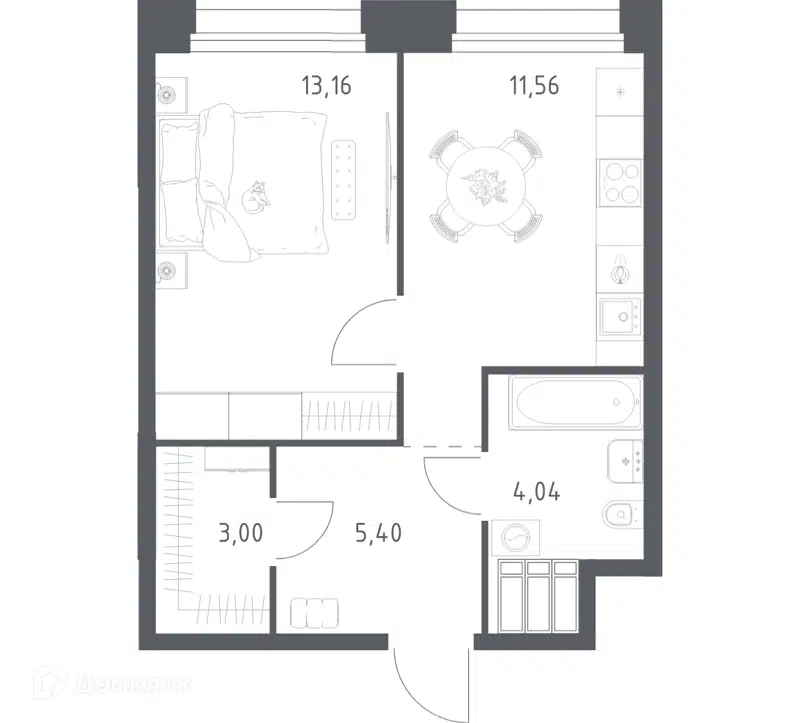 1-комнатные апартаменты 37.16 м² Тропарево Парк