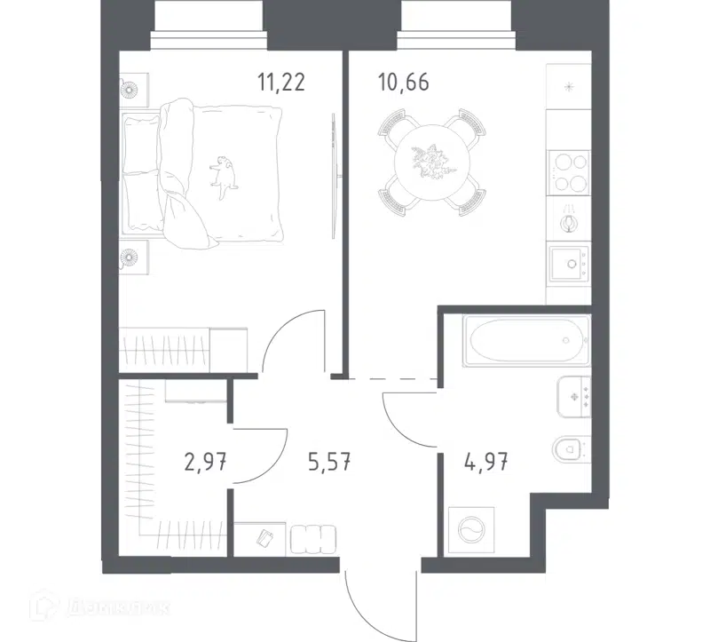 1-комнатные апартаменты 35.39 м² Тропарево Парк