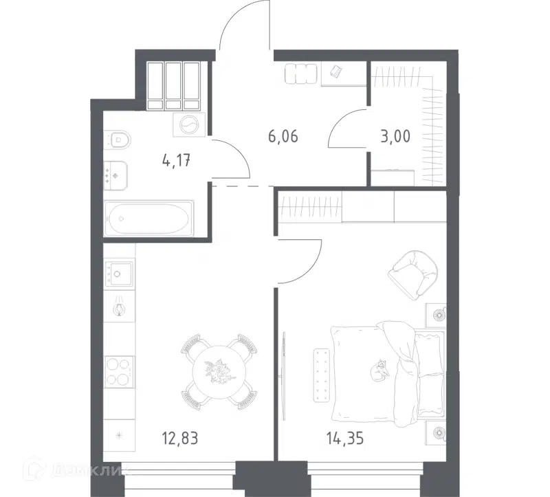 1-комнатные апартаменты 40.41 м² Тропарево Парк