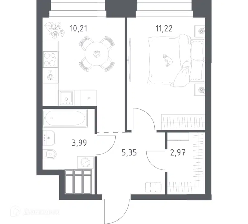 1-комнатные апартаменты 33.74 м² Тропарево Парк