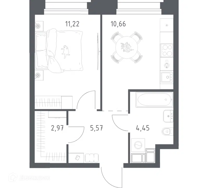1-комнатные апартаменты 34.87 м² Тропарево Парк