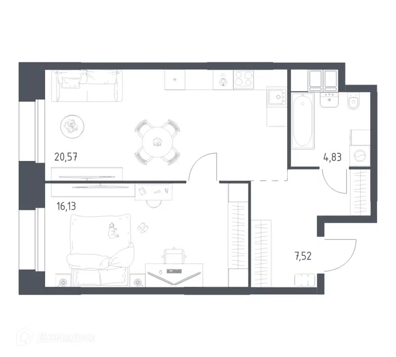 1-комнатные апартаменты 49.05 м² Тропарево Парк