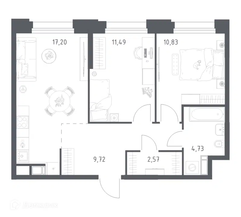 2-комнатные апартаменты 56.54 м² Тропарево Парк
